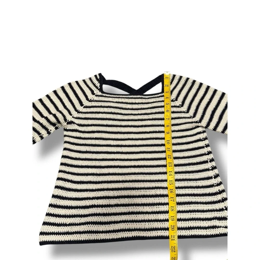 Anthropologie Lauren Moffatt XS Navy White Stripe Knit Sweater Cross Back Breton